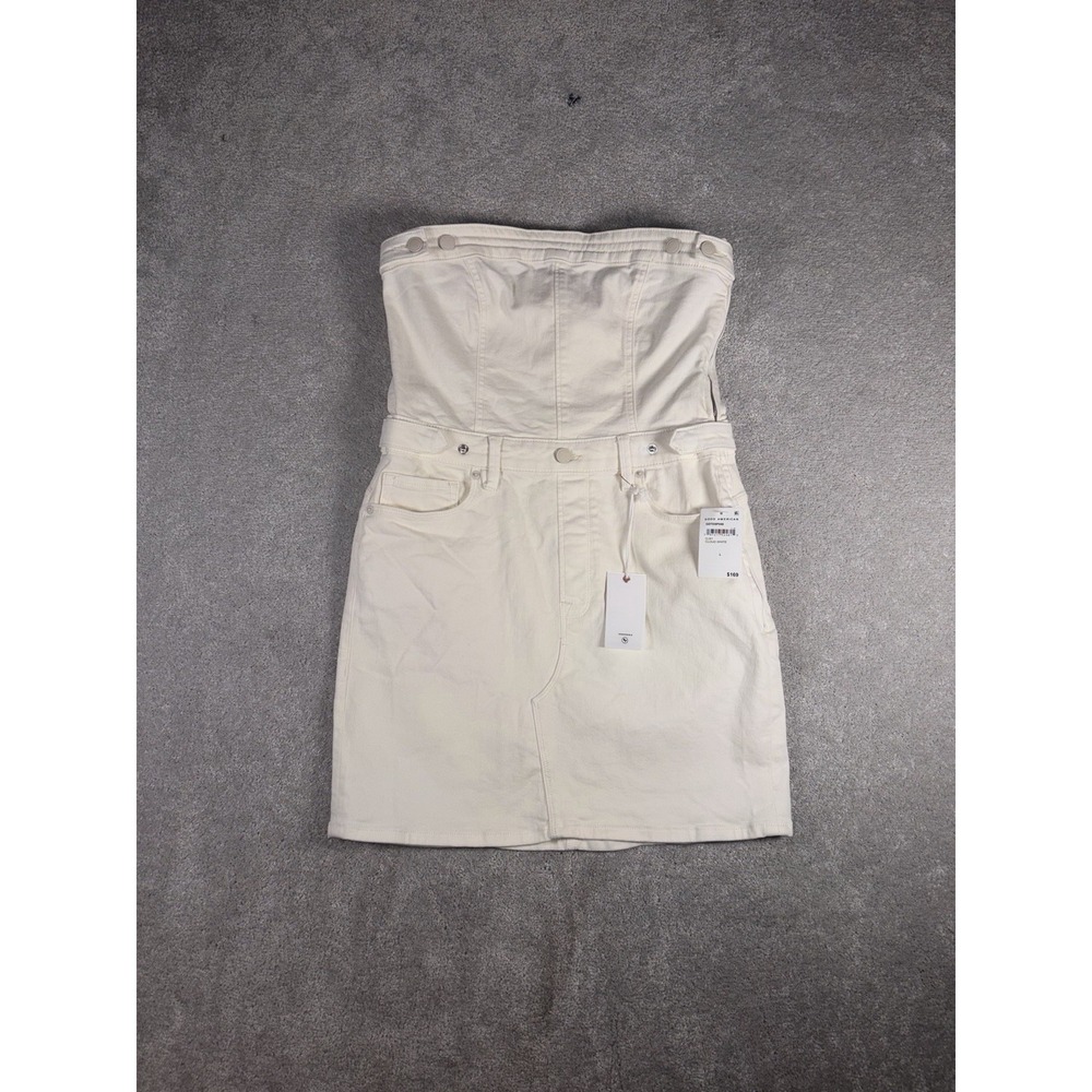 NWT Good American Fit for Success Tube Mini Dress Size L Ivory White Denim